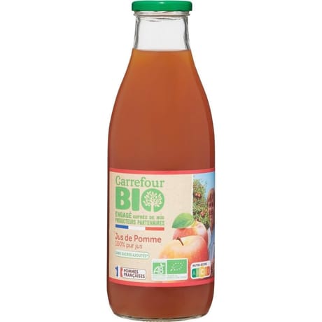 Carrefour bio jus de pomme 100% pur jus 1l