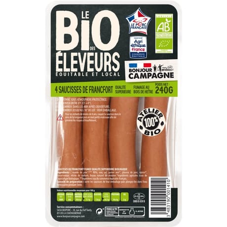 Bonjour Campagne saucisses de Francfort bio x4 240g
