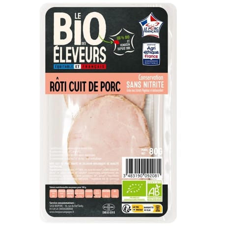 Bonjour Campagne rôti de porc cuit bio conservation sans nitrite 2 tranches 80g