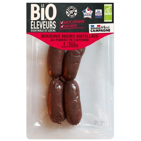 Bonjour Campagne 4 boudins noirs antillais au piment de Cayenne bio 200g