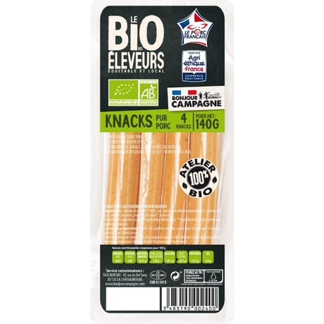 Bonjour Campagne 4 knacks pur porc bio 140g