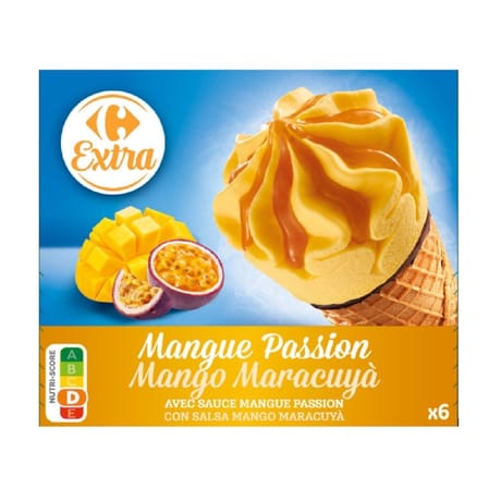 Carrefour extra 6 cônes mangue passion 462g