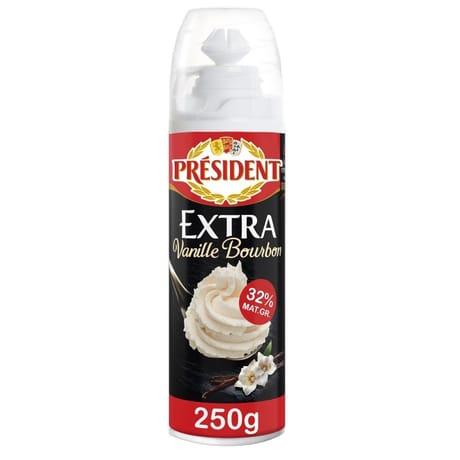 Président aérosol crème sous pression stérélisée uht vanille 250g