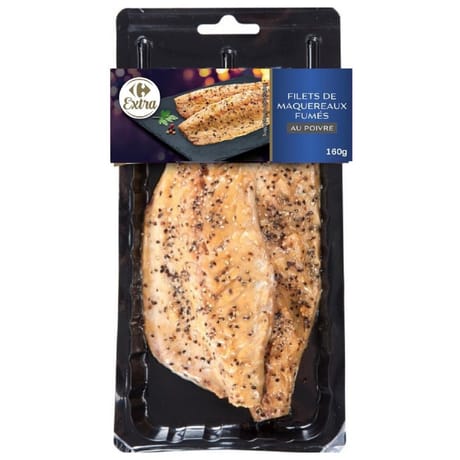 Carrefour extra filets de maquereaux fumés au poivre 160g
