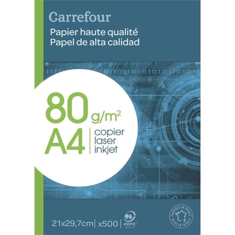 Carrefour ramette de papier A4 21x29,7cm 80g 500 feuilles