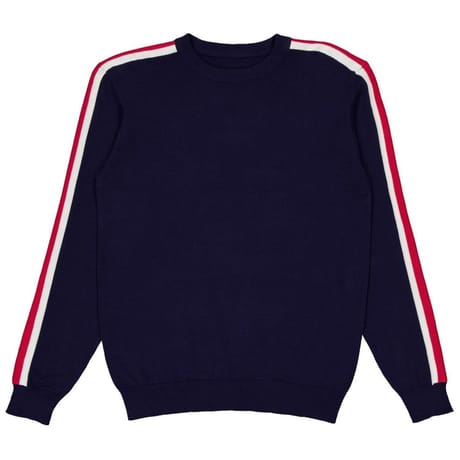 Pull col rond bandes épaule homme MARINE XXL