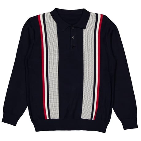 Pull col polo bandes homme MARINE XXL