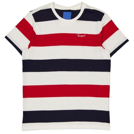 Tee-shirt manches courtes maille mousse rayé homme BLANC/MARINE XXL