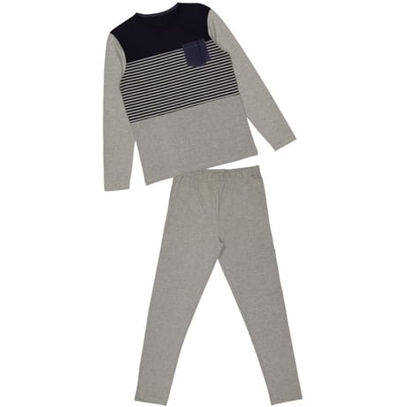 Pyjama long rayé poche denim homme GRIS CHINE XXL
