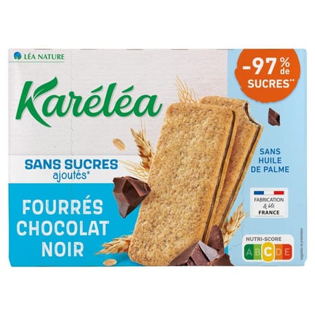 Karelea biscuits fourrés chocolat noir sans sucres ajoutés 170g étui + sachets