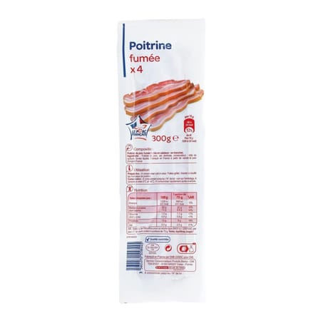 Poitrine fumée 4 tranches 300g