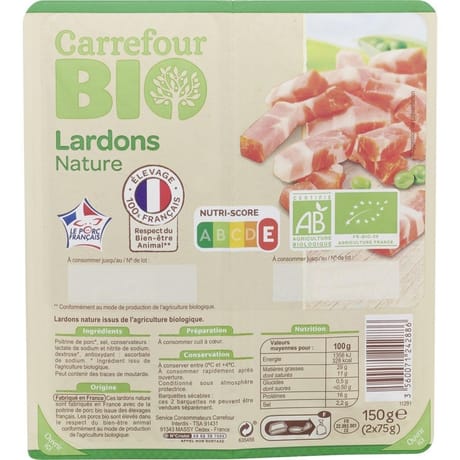 Carrefour bio lardons nature bio 150g