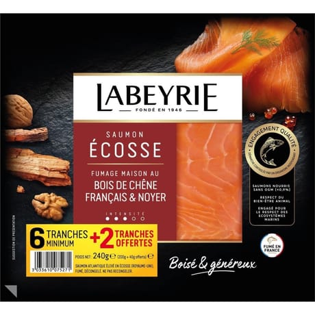 Labeyrie saumon fumé dégustation Ecosse 6 tranches + 2 offertes 240g