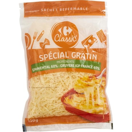 Carrefour Classic' Fromage Râpé Spécial Gratin 150g
