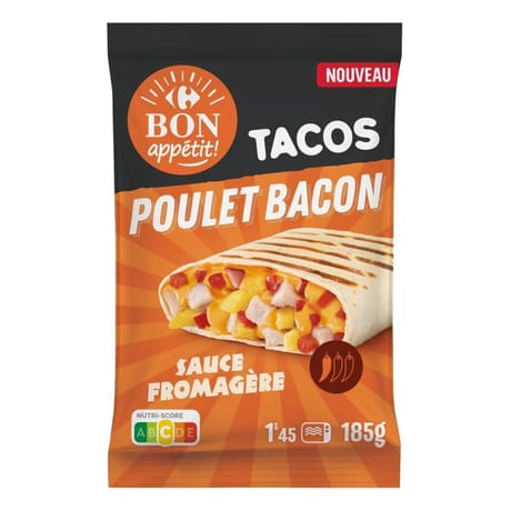 Carrefour bon appétit tacos poulet bacon 185g