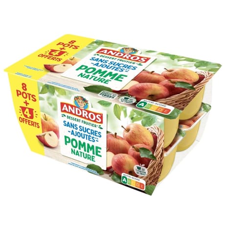 Andros dessert fruitier pomme nature sans sucre ajoutés 8 + 4 offerts