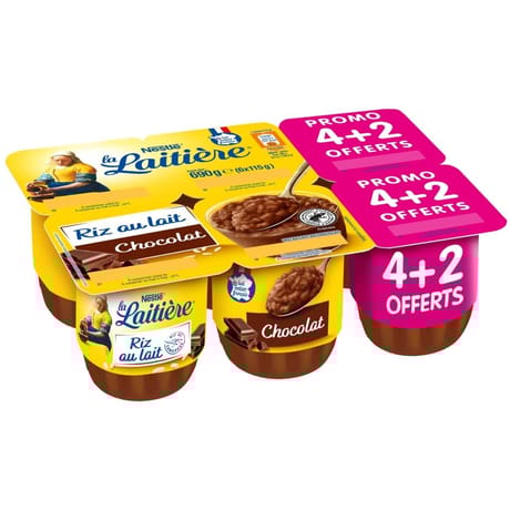 La laitiere riz au lait au chocolat 4x115g + 2 offerts