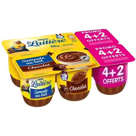 La laitiere semoule au lait chocolat 4x115g + 2 pots offerts