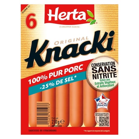 Herta knacki saucisses sel réduit CSN x6 210g