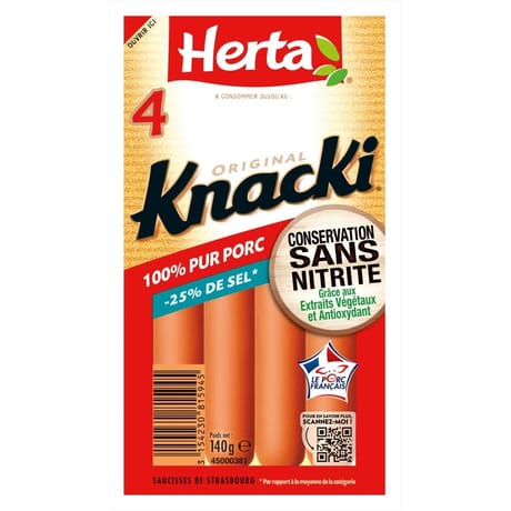 Herta knacki saucisses sel réduit CSN x4 140g