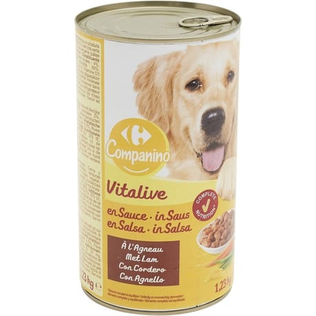 Carrefour companino vitalive en sauce pâtée pour chiens à l'agneau 1230g
