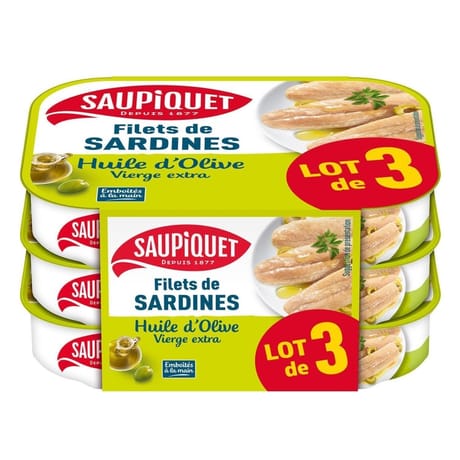Saupiquet filets de sardines à l'huile d'olive extra vierge lot 3x100g