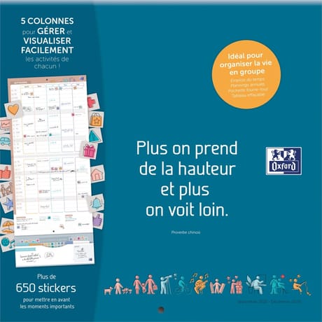 Oxford calendrier famille 30x30 1 mois 2 pages 2023 2024