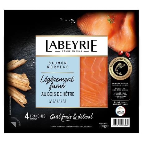 Labeyrie saumon atlantique légèrement fumé de Norvège 4 tranches 130g