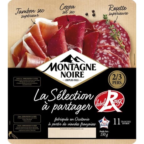 Montagne Noire assortiment jambon sec, coppa, rosette label rouge vpf 130g