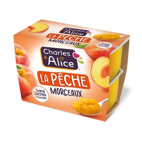 Charles & Alice la pêche morceaux sans sucre ajoutés 4x95g
