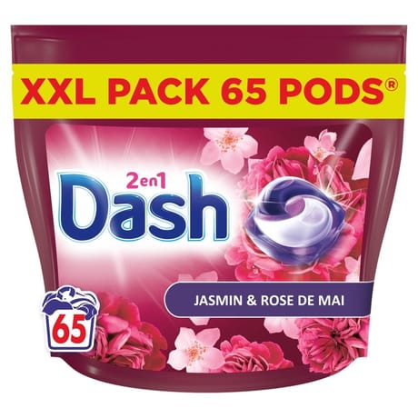 Dash 2en1 pods lessive en capsules jasmin & rose de mai x65