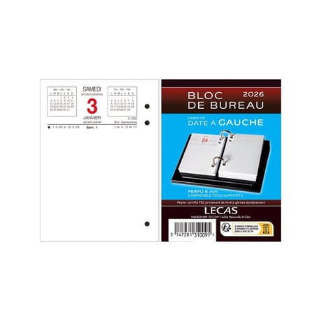 Lecas calendrier bloc date à gauche 8.5x11.5 1jour/page 2024