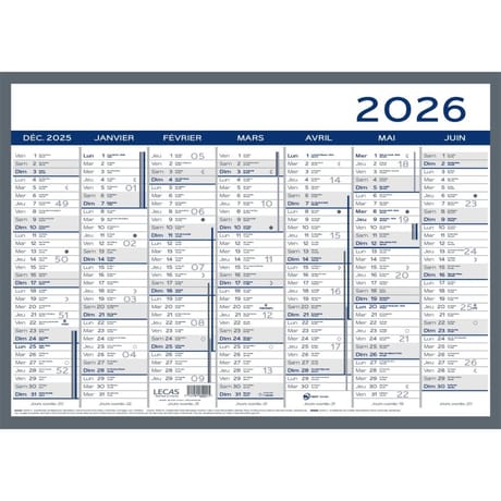 Lecas calendrier 2 couleurs 55x38 1 année 2 faces