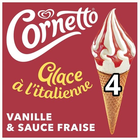 Cornetto 4 glaces à l'italienne vanille & fraise 560ml 324g