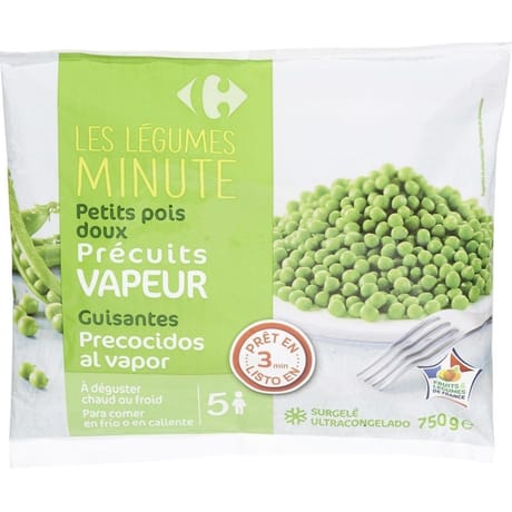 Carrefour petits pois doux précuits vapeur 750g
