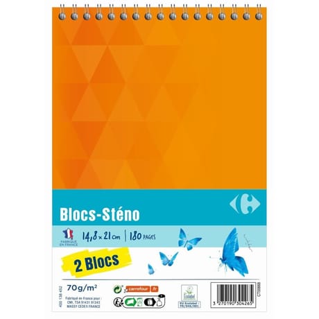 Carrefour lot de 2 blocs note 14.8x21 cm 180 pages