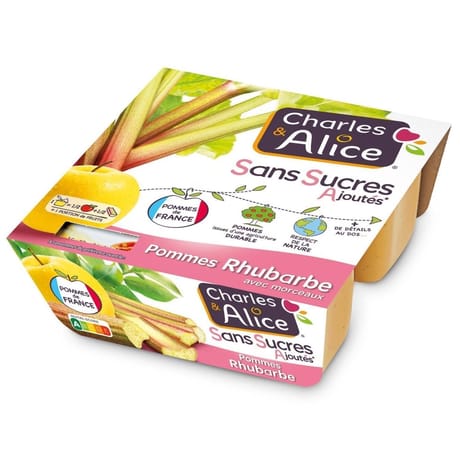 Charles & Alice spécialité de pommes rhubarbe 4x97g sans sucres ajoutés