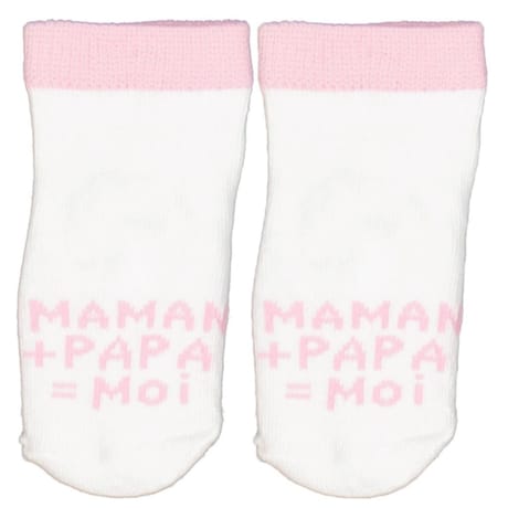 Paire de bottons naissance fantaisies MAMAN + PAPA = MOI ROSE 0/6 mois
