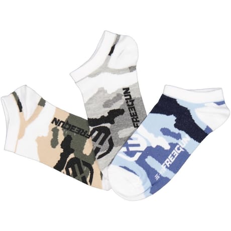 3 paires de mi chaussettes sport enfant Freegun CAMOUFLAGE NOIR/KAKI/BLEU 36/40