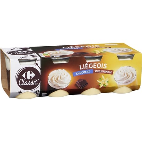 Carrefour classic' liégeois chocolat et saveur vanille 8x100g