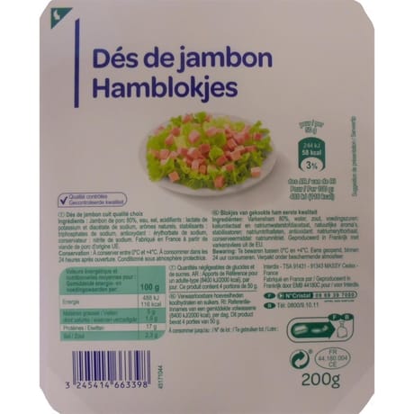 Simpl Dés de jambon découenné dégraissé 200g