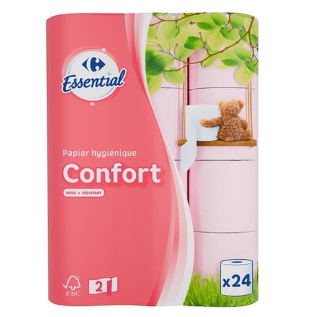 Carrefour essential papier toilette confort doux rose 24 rouleaux