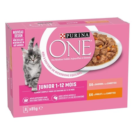 Purina one chat junior effilés en sauce saumon poulet 8x85g - 680g