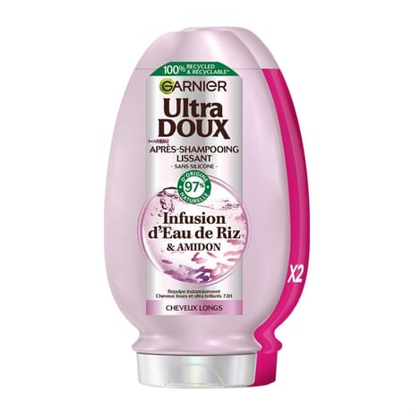 Garnier ultra doux après-shampoing lissant infusion d'eau de riz 2x200ml