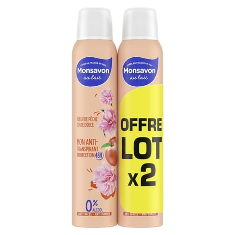 Monsavon déodorant fleur de pêche toute douce aérosol 2x200ml