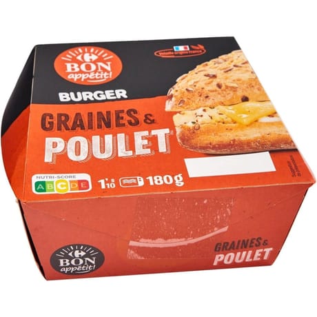 Carrefour bon appétit burger graines et poulet 180g