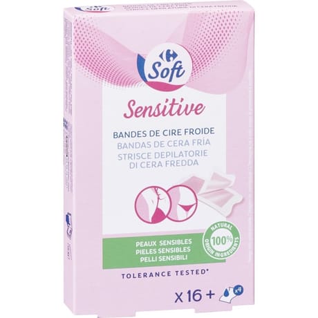 Carrefour soft bande de cire froide maillot aisselles peaux sensibles x16