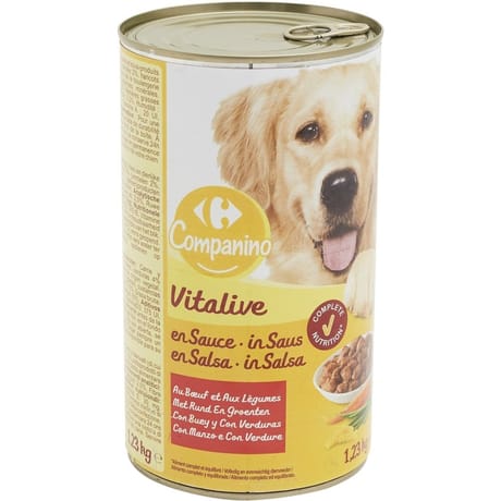 Carrefour companino pâté pour chien vitalive boeuf légumes en sauce 1230g