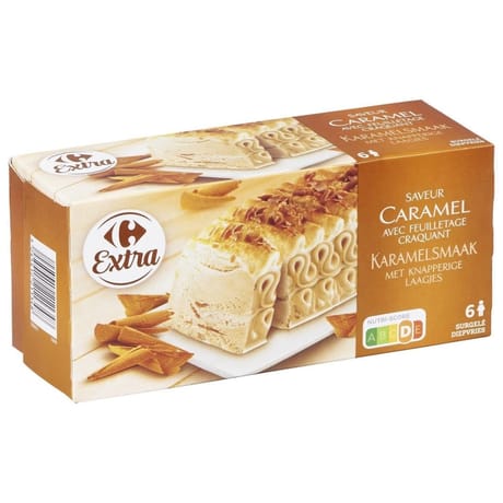 Carrefour extra dessert glacé saveur caramel avec feuilletage craquant 333g