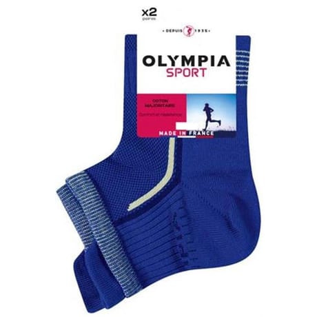 2 paires de socquettes running  homme OLYMPIA NB3 BLEU/JAUNE T43/46
